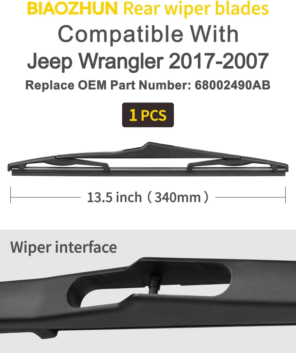 Repuesto de limpiaparabrisas trasero de 13 pulgadas para Jeep Wrangler 2017-2007 JK Wrangler, limpiaparabrisas trasero (13-JK), piezas de repuesto