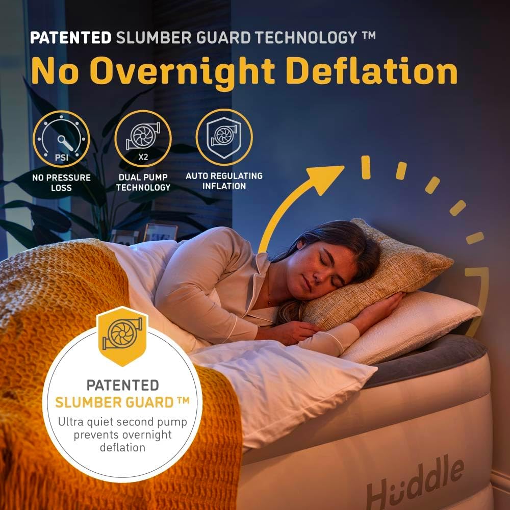 Huddle Cama de aire de lujo con tecnología patentada de doble bomba SlumberGuard Premium  Tecnología de cama de aire autoinflada y antidesinflado