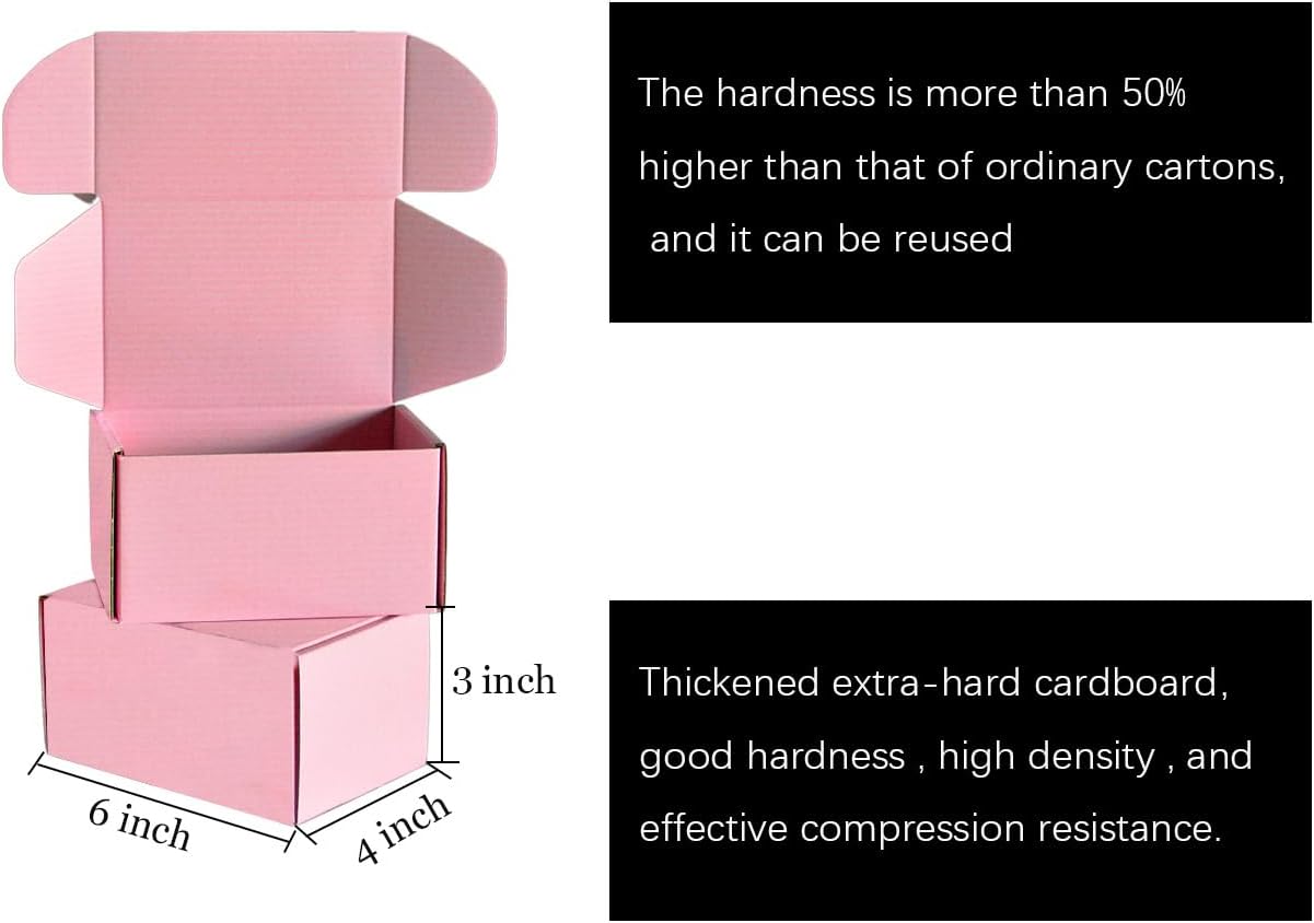 Cajas de envío pequeñas de 6 x 4 x 3  20 paquetes (10 negro + 10 rosa), cajas para mudanzas, cajas de cartón corrugado para envío, embalaje, regalos