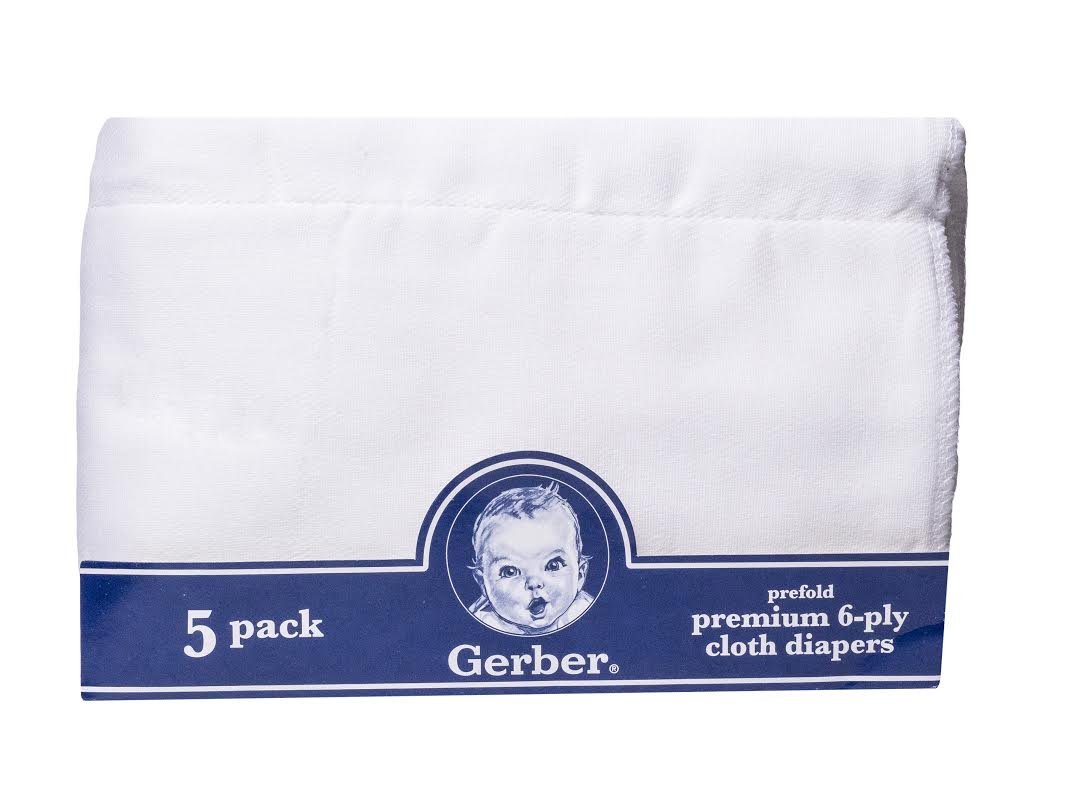 Gerber Pañales de tela prefold de 6 capas, paquete de 5