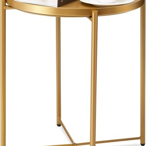 danpinera Paquete de 2 mesas auxiliares doradas, mesa auxiliar dorada para espacios pequeños, mesa decorativa redonda de metal para patio, bandeja danpinera Paquete de 2 mesas auxiliares doradas, mesa auxiliar dorada para espacios pequeños, mesa decorativa redonda de metal para patio, bandeja
