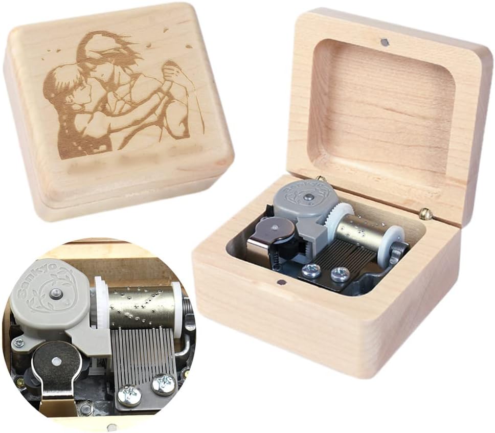 Caja musical con mecanismo tallado de madera vintage, caja de música de cuerda para regalo para Navidad, caja de música de Navidad (caja de madera