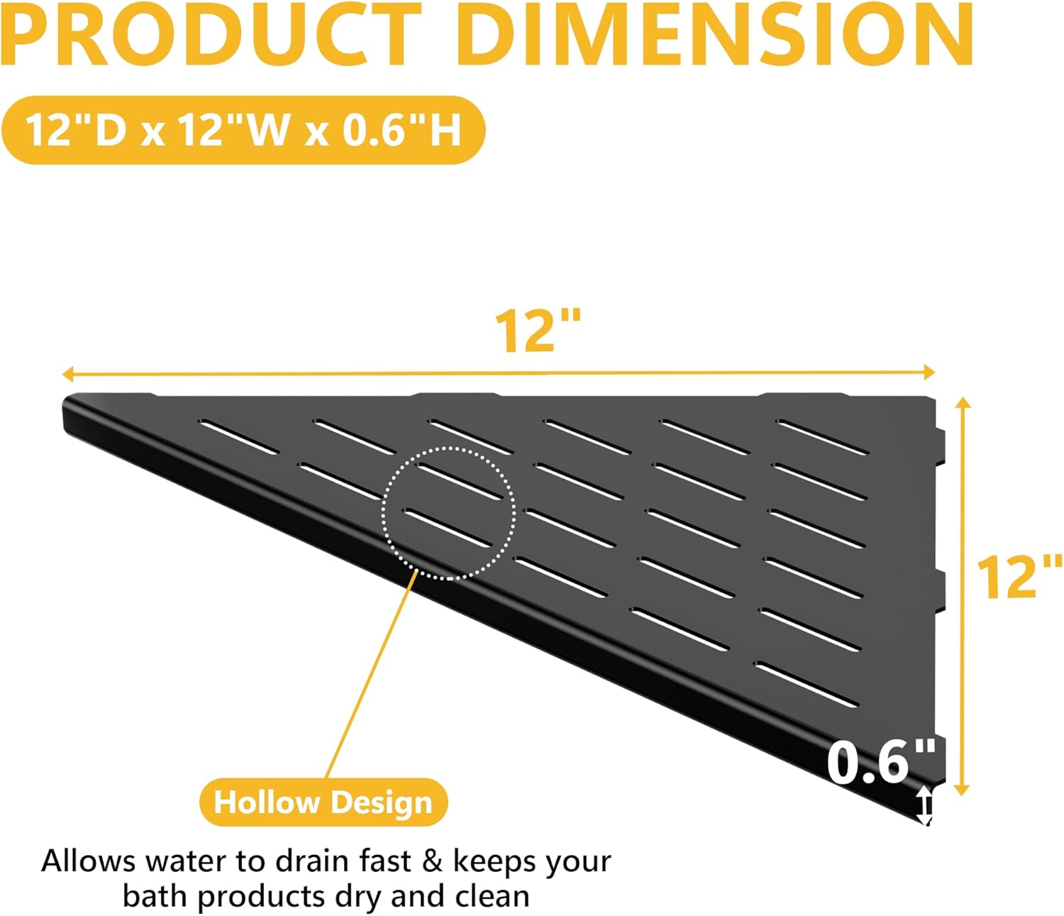 Neodrain Juego de 2 estantes esquineros de pared de color negro mate de 12 pulgadas, estantes de esquina flotantes para pared, estantes de
