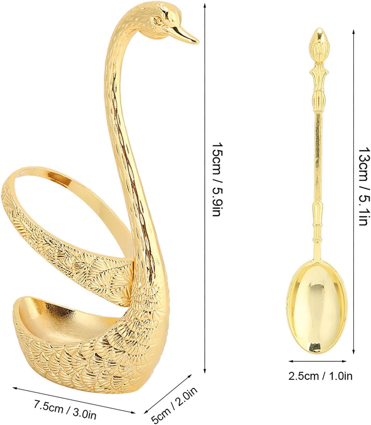 Juego de 6 cucharas de café, 1 soporte de base en forma de cisne, base de cisne de aleación de zinc, organizador de cucharas elegantes de cisne de