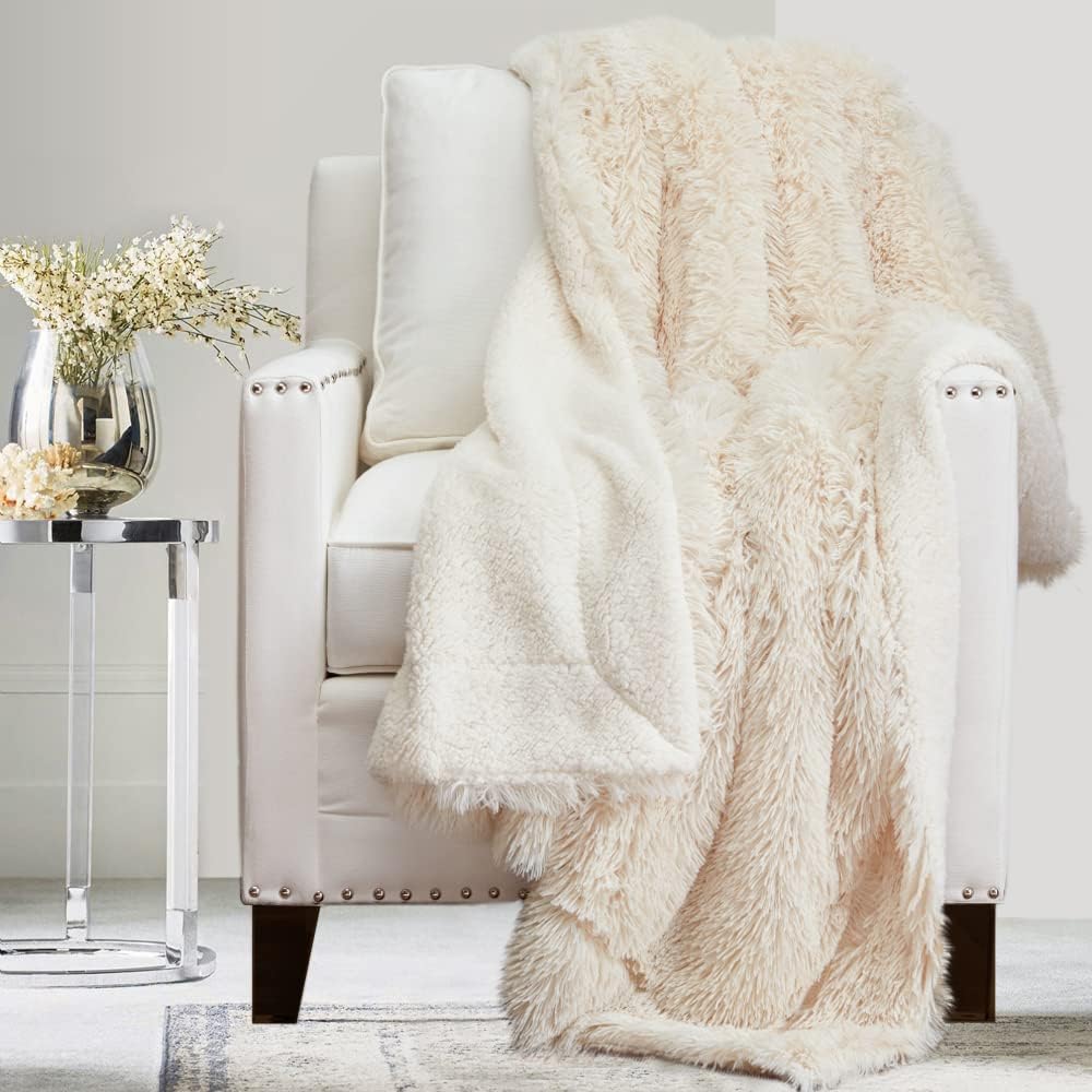 The Connecticut Home Company – Manta reversible de felpa suave y sherpa, tamaño individual de 80 x 60 pulgadas, manta gruesa y cálida para cama,