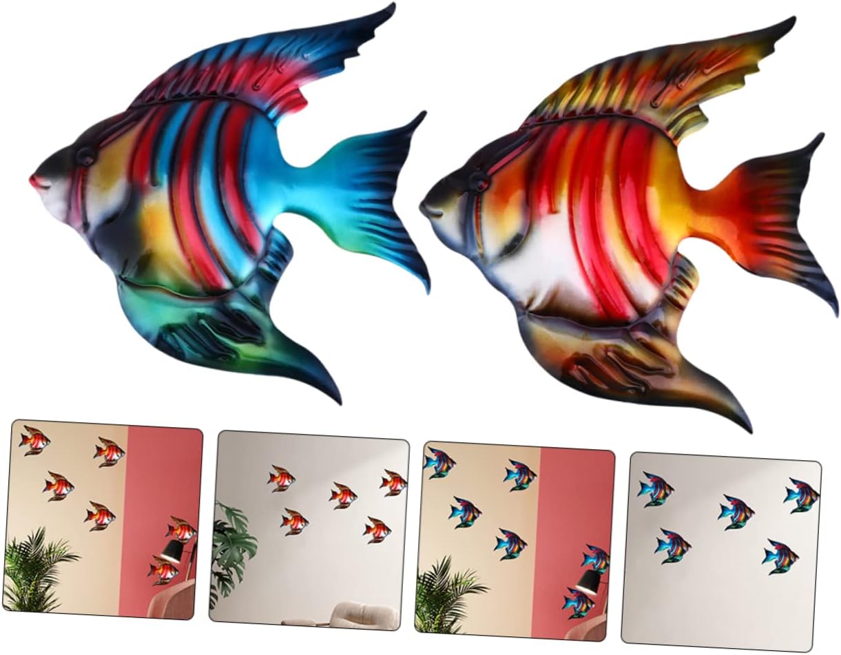 YARNOW 2 piezas de peces de hierro forjado colgantes de pared de peces tropicales rústicos adornos de peces colgantes de pared de metal para colgar