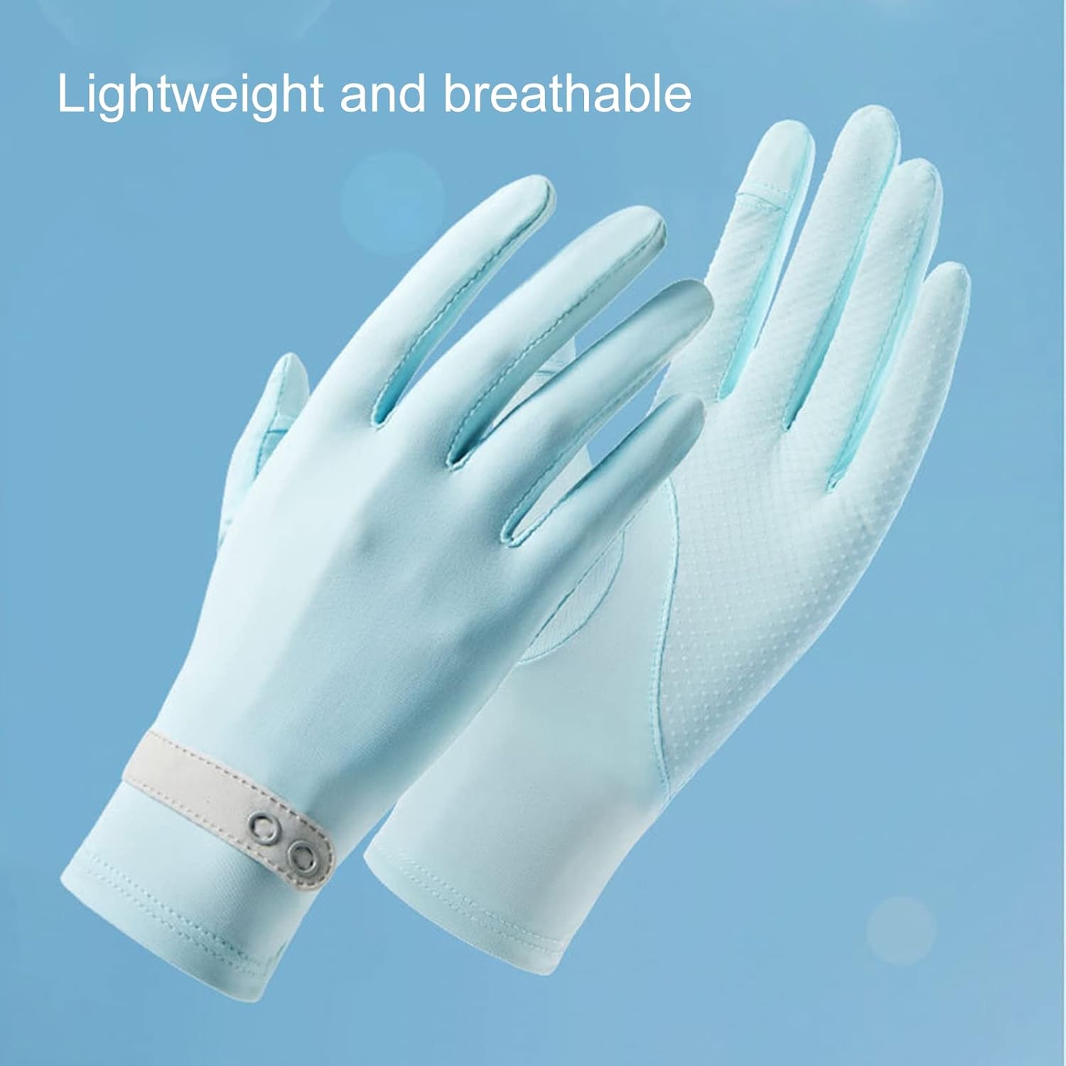 1 par de guantes elásticos de seda de hielo de verano con botones y puño, guantes de protección solar para mujer, guantes de protección solar para