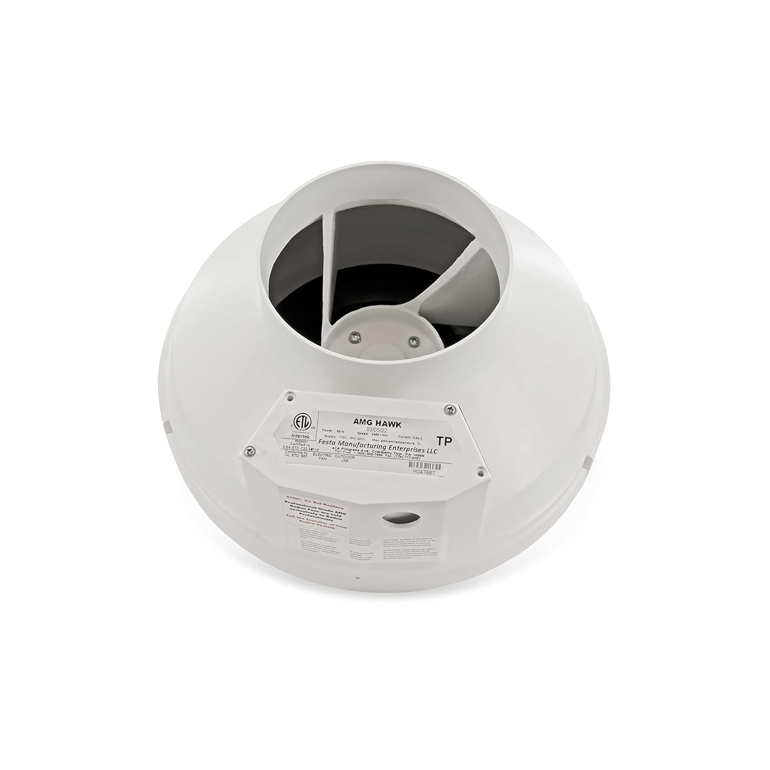 Festa Radon AMG Hawk – Ventilador de radón silencioso y energéticamente eficiente de 322 CFM, ventilador en línea con sistema de mitigación de radón