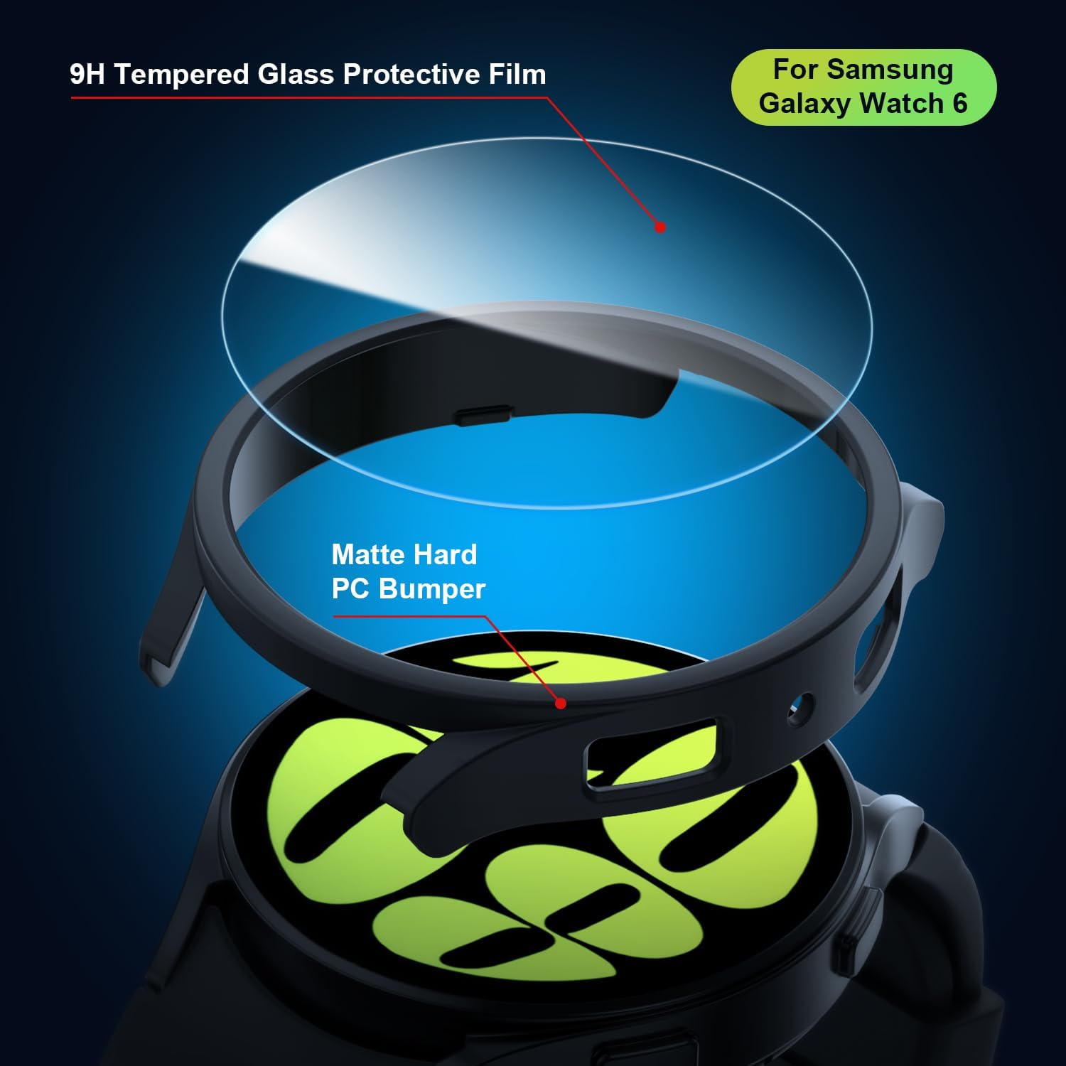 Paquete de 5+5 fundas protectoras de pantalla para Galaxy Watch 6 de 1.575 pulgadas, cubierta protectora de policarbonato duro con vidrio templado