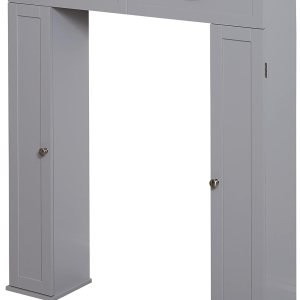 Zenna Home Gabinete de consola de almacenamiento con tapa elevadora, ahorro de espacio para baño, color gris Zenna Home Gabinete de consola de almacenamiento con tapa elevadora, ahorro de espacio para baño, color gris