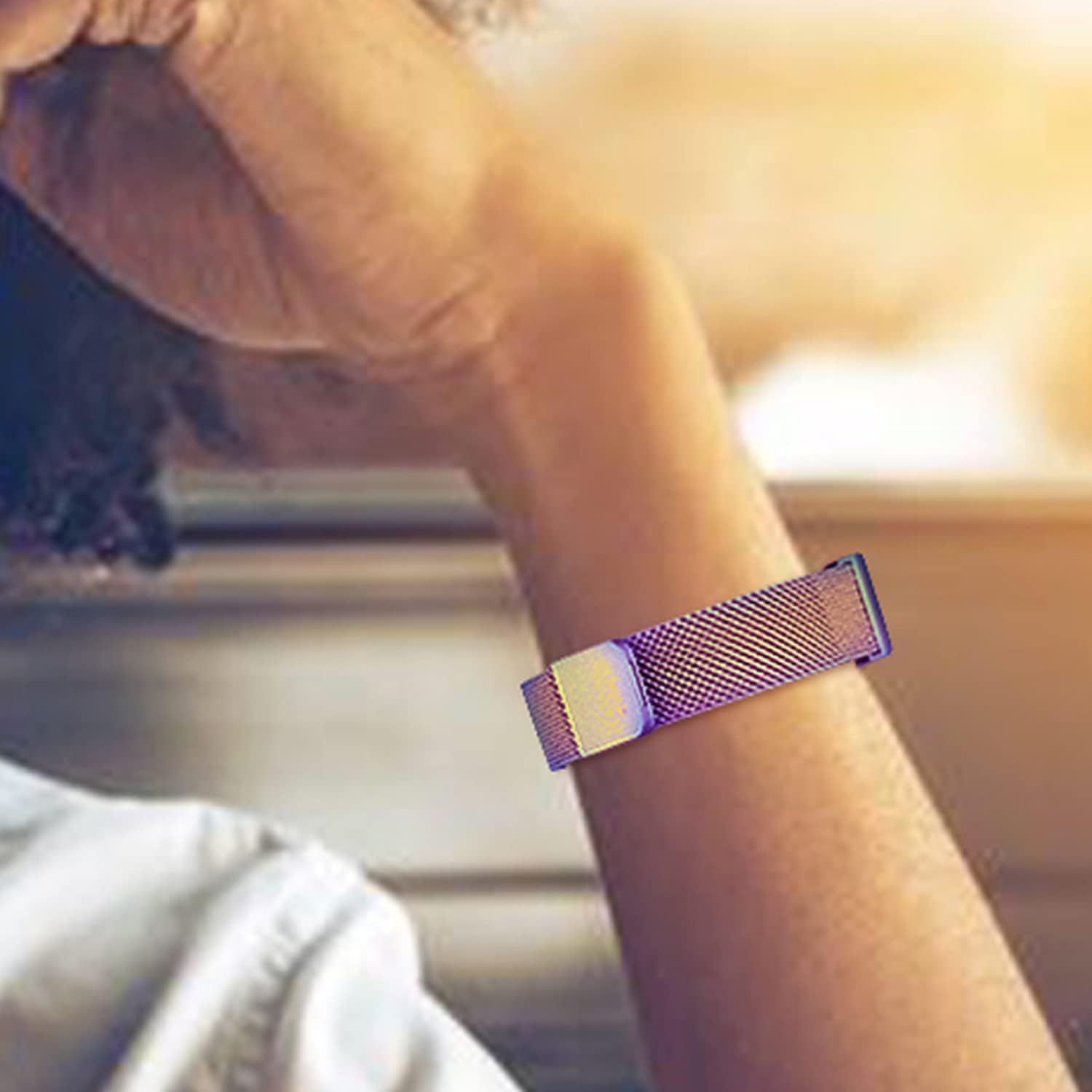 Correa de repuesto para Fitbit Inspire 2 bandas para mujeres y hombres, correa de repuesto de malla de metal de acero inoxidable ajustable para