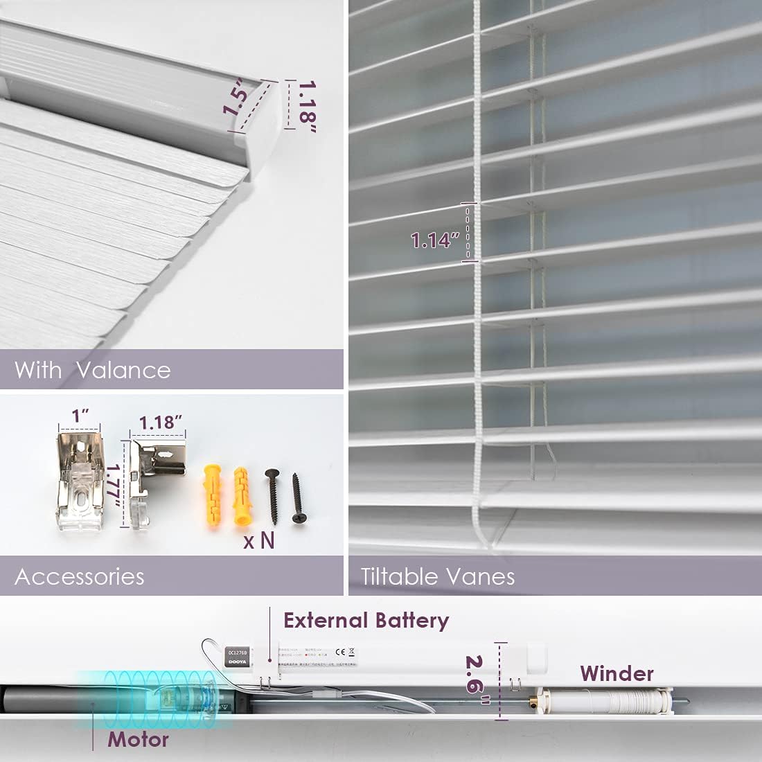Graywind Persianas venecianas motorizadas curvadas en L compatibles con Alexa Google Remote Horizontal Transparente PVC Recargable Privacidad