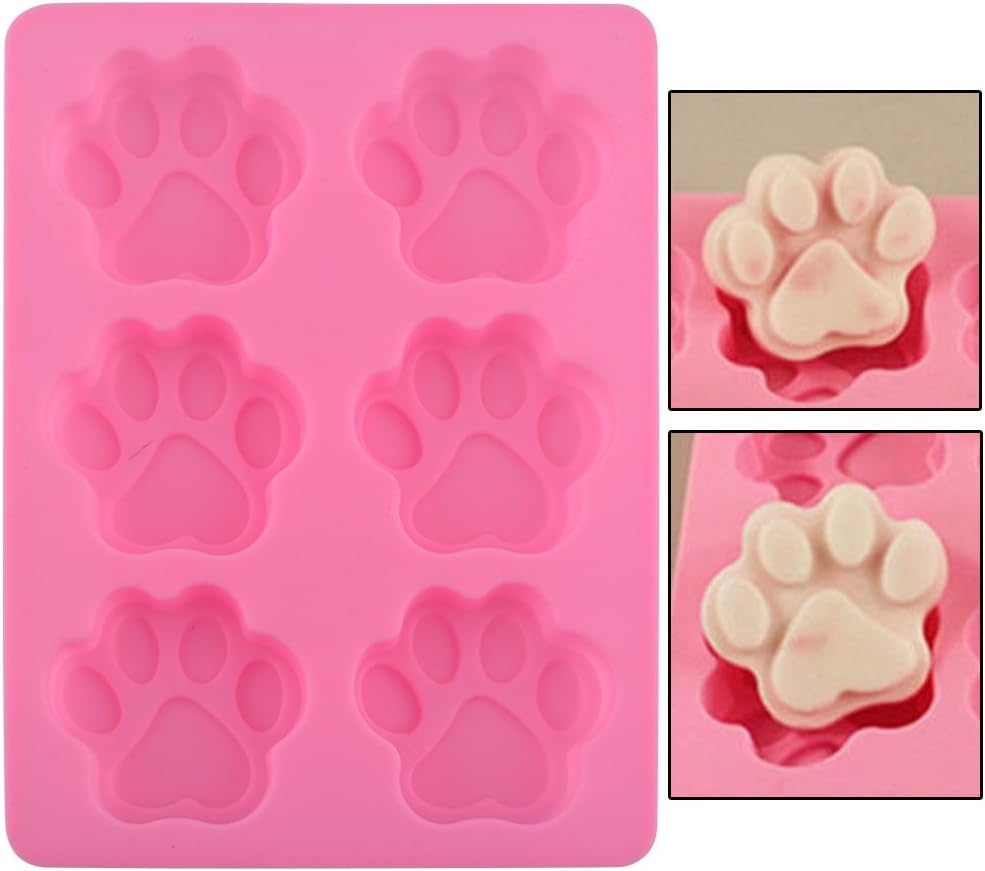 Juego de dos moldes de silicona con estampado de patas de perro para golosinas caseras para hornear dulces de chocolate, apto para horno microondas