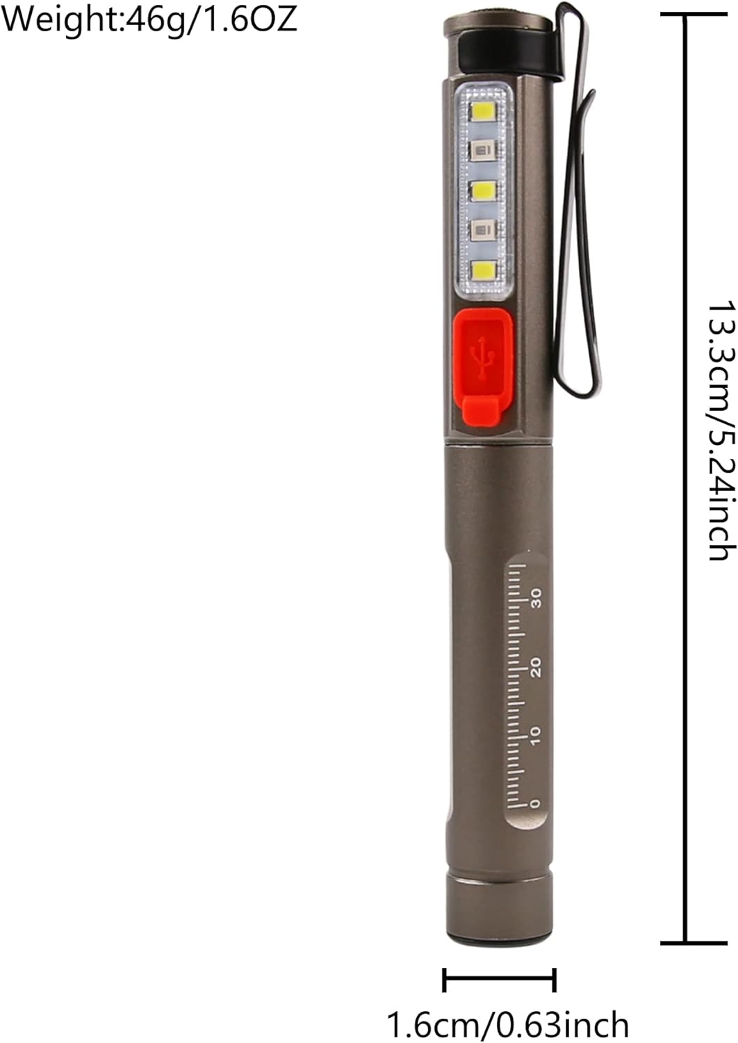 Linterna LED recargable, lámpara de inspección de bolsillo con luz blancaluz blanca cálidaluz UV y clip para emergencia, encontrar manchas de perro,