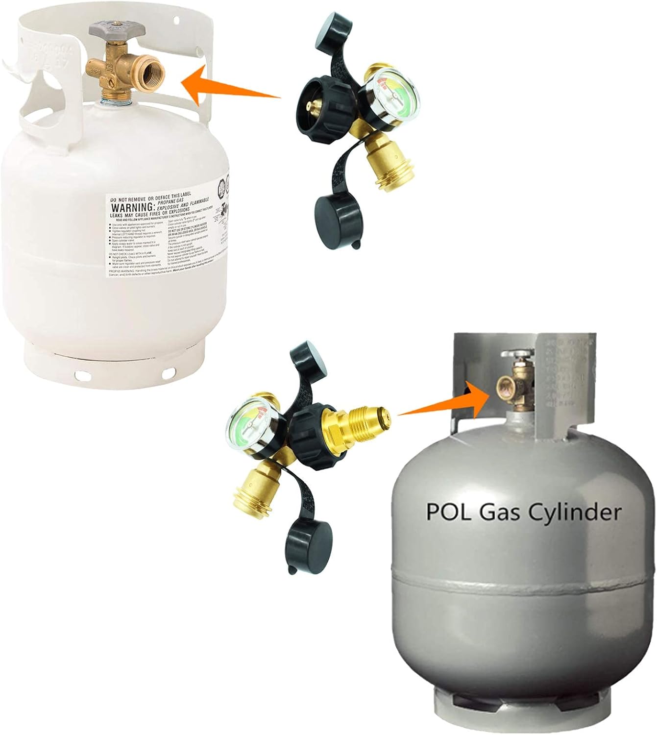 Medidor de tanque de propano con regulador POL a QCC1tipo 1, adaptador en T para conexión de tanque de propano de 5 a 100 libras a parrillas de