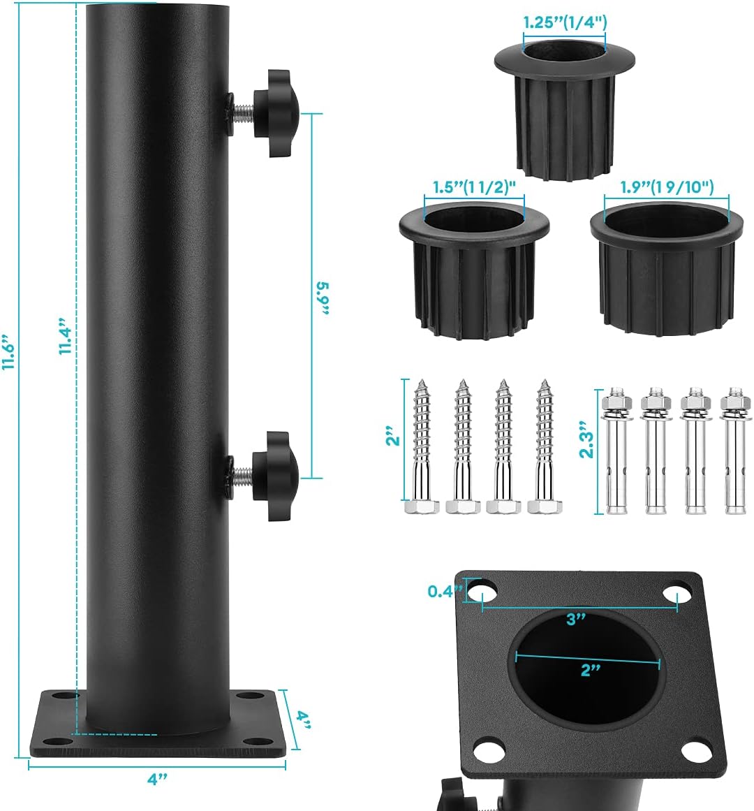 Lalafancy Soporte de base de sombrilla de patio de 4 pulgadas, soporte cuadrado para sombrilla de mesa al aire libre, montaje de perilla de doble