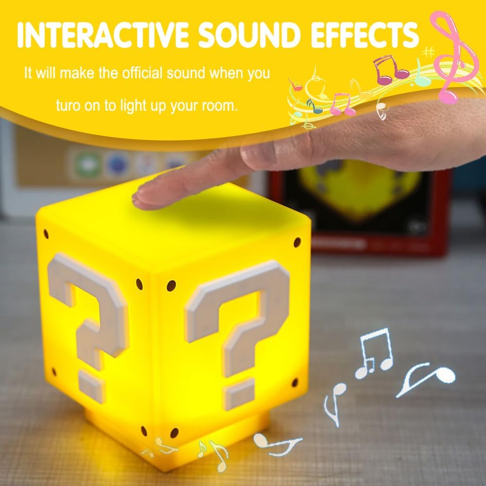 Super Brothers Toys Theme Kids – Lámpara de signo de interrogación con el mismo efecto de sonido de moneda dorada en el juego, mini luz nocturna,
