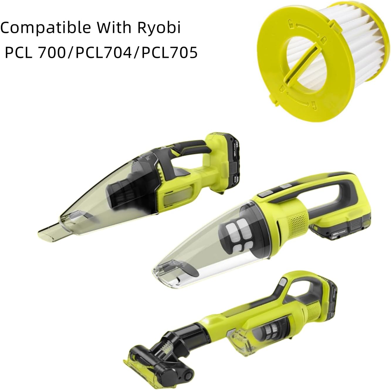 Filtro Hepa compatible con Ryobi PCL700 PCL704 CL705 (incluyendo PLC704K, PLC705K, PLC705B) 18V ONE+ PERFORMANCE – Juego de filtros reutilizables al