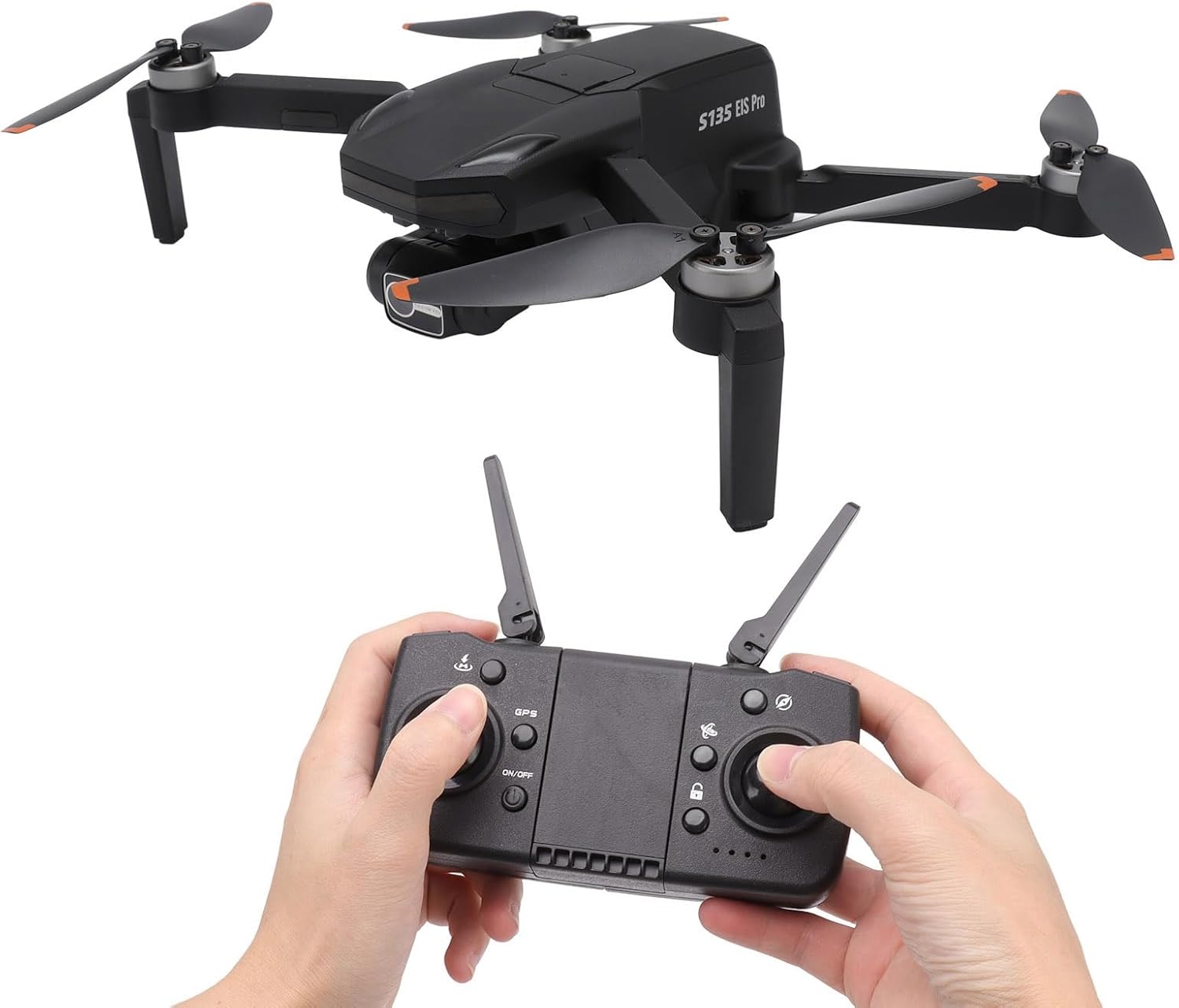 Dron GPS S135, dron sin escobillas para evitar obstáculos remoto negro para disparo panorámico para más de 14 (batería dual)