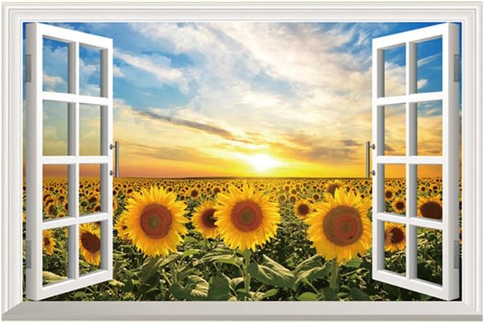 Mallofusa Adhesivo de pared extraíble de girasol para ventana 3D, calcomanías de sala de arte de PVC, decoración mural para pared y techo, dormitorio