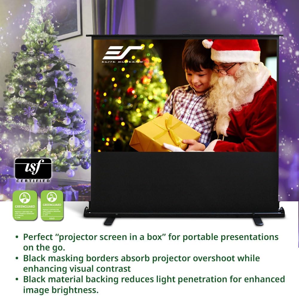 Elite Screens ezCinema 2 – Pantalla de proyector, 107 pulgadas 169 manual de piso, con parte trasera de tijera, proyección frontal portátil de cine