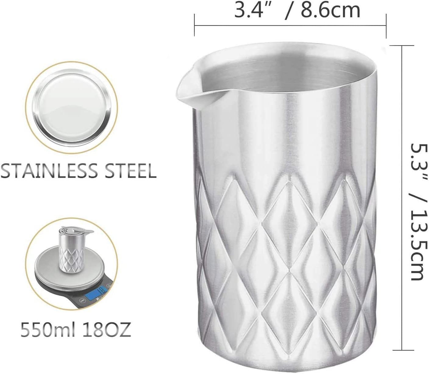 Vidrio mezclador de acero inoxidable, vidrio mezclador de alta calidad, herramientas de barra de doble pared, fácil de agitar con irrompible,