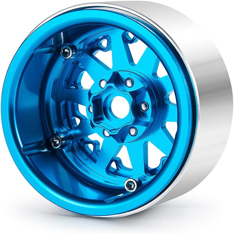 RCLIONS Ruedas Beadlock RC de 2.2 pulgadas, llantas de aluminio de 1.378 in para AXIAL Wraith RR10 TRX4 110th RC Crawler Truck Car (azul)