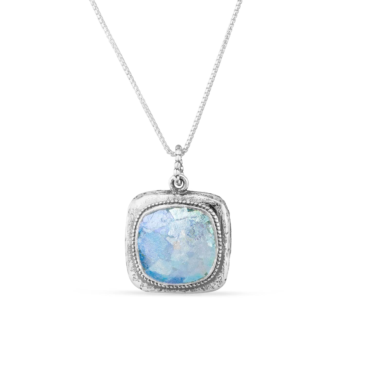 Joolala Patina Roman Glass Pendant, Sterling Silver Womens Necklace, 925 Sterling Silver, Oxidized Finish, Elegant and Stylish, Ideal Gift for Her