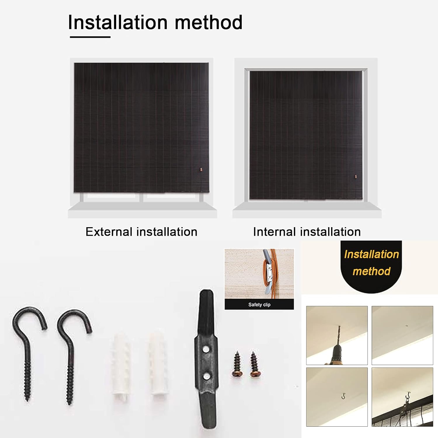 Persiana enrollable de bambú para filtrar la luz, transpirable, privacidad y privacidad, persianas enrollables de bambú para colgar, fácil de