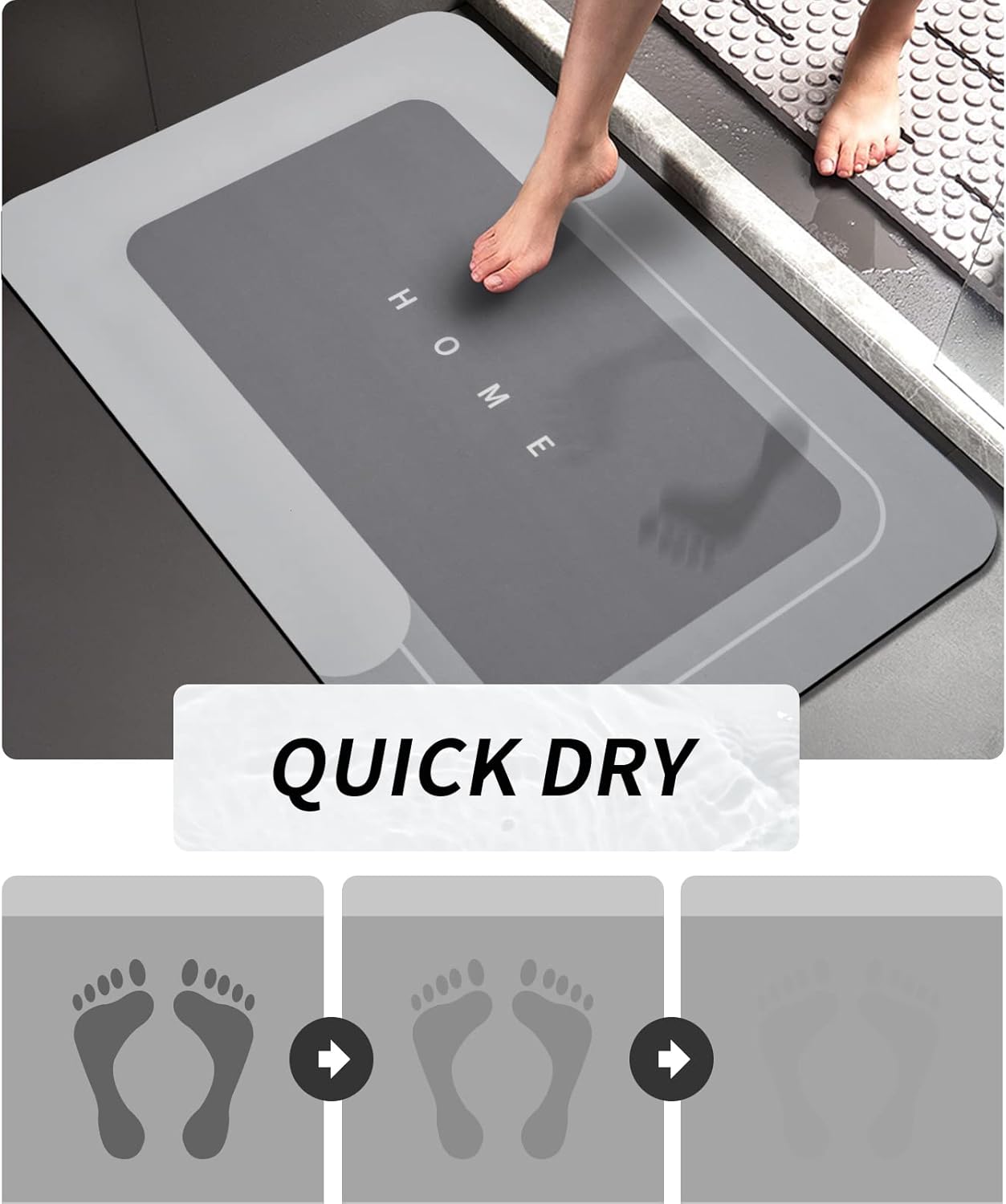Juego de 2 tapetes absorbentes de baño, tapetes de secado rápido, tapetes mágicos de silicona antideslizante con respaldo de goma para baño, cocina,