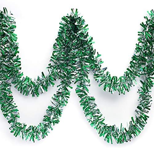 Anderson’s Guirnalda iridiscente brillante de dos colores, verde y plateado, 4 pulgadas de ancho x 25 pies de largo, decoraciones flotantes para