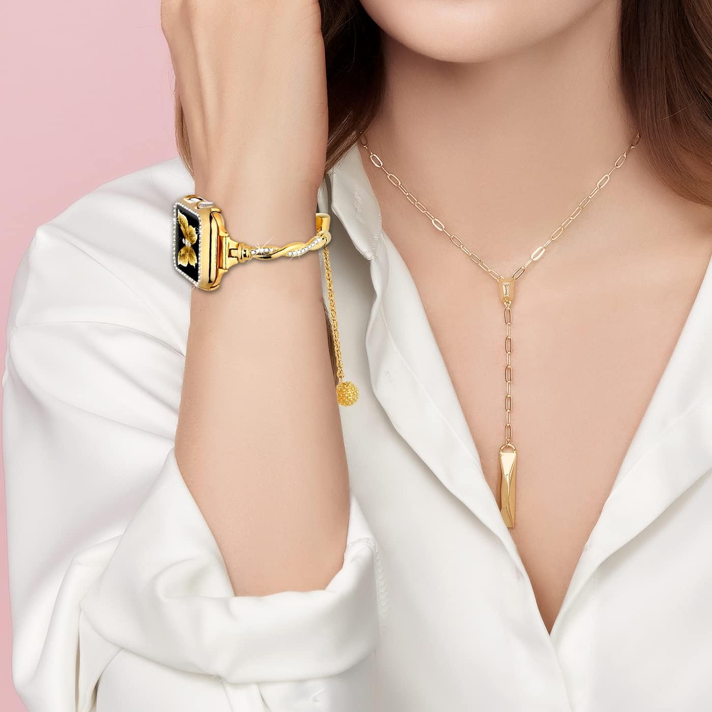 Dilando Correa brillante y funda compatible con Apple Watch Band de 1.49, 1.57, 1.61, 1.73, 1.77 y 1.65 pulgadas, correa de metal delgada y elegante