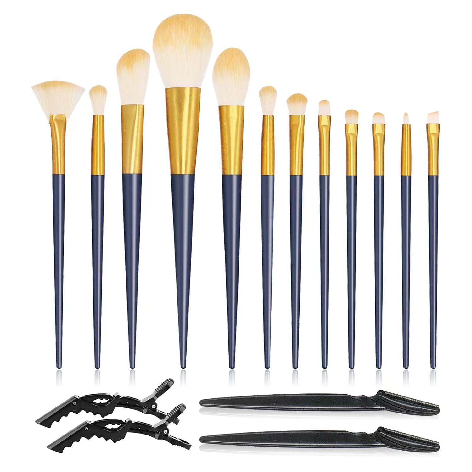 Juego de 16 brochas de maquillaje sintéticas profesionales para sombra de ojos, base, rubor y corrector con recortador de cejas y pinzas de cocodrilo