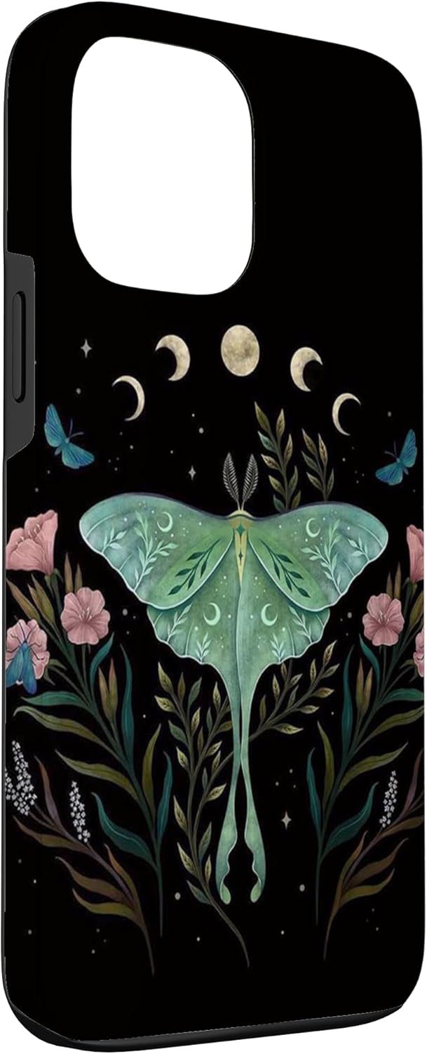 Funda estética Witchy Luna Moth Flower Floral Moon Phases para iPhone 13 Pro Max