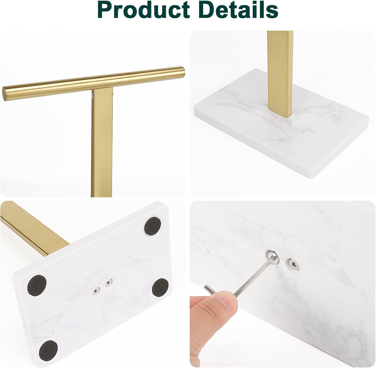 Toallero de mano, soporte para toallas de mano en forma de T para baño con base de mármol, soporte de acero inoxidable 304, toallero de mano