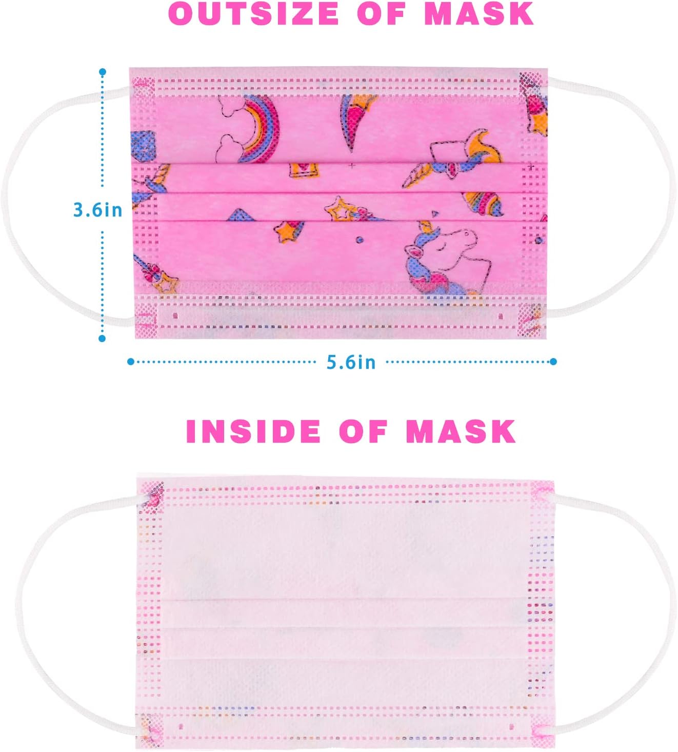 IGINOA Máscara facial para niños de 3 capas de tela transpirable segura para niñas y niños (paquete de 50)