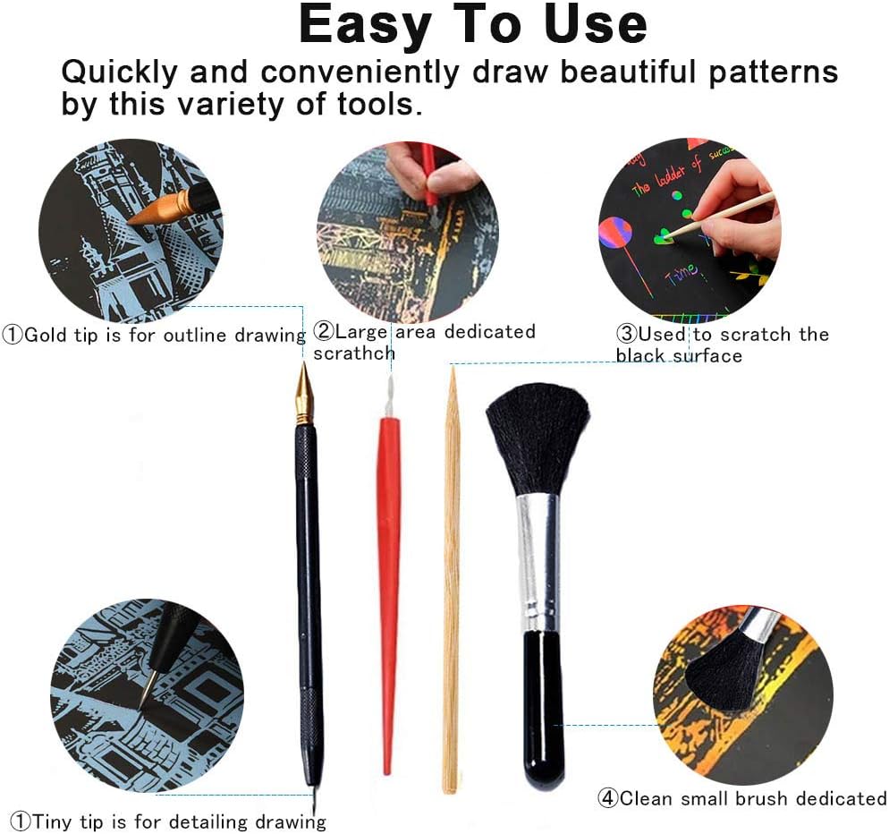 Herramientas para rascar, lápiz de color para rascar, doble punta para colorear para arañazos, juego de arte de papel para adultos y niños, pintura