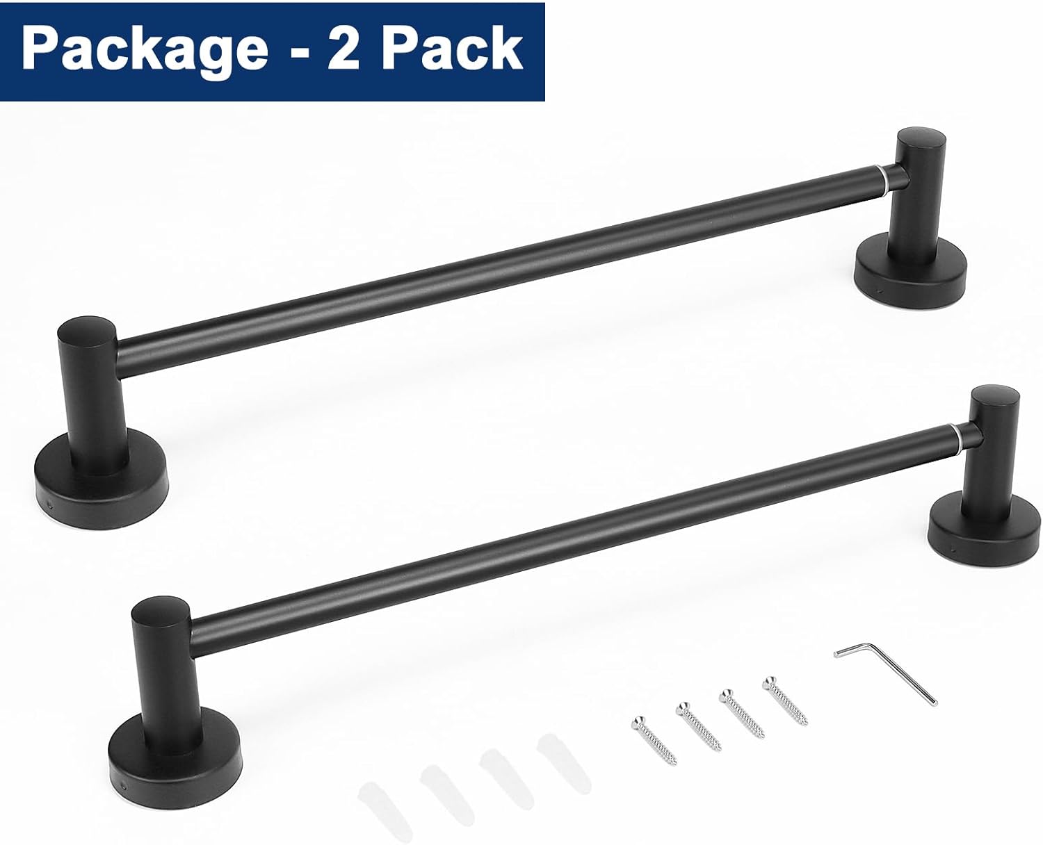 NearMoon Toallero de baño, accesorios de baño, toallero grueso de acero inoxidable para baño, toallero montado en la pared (paquete de 2, negro