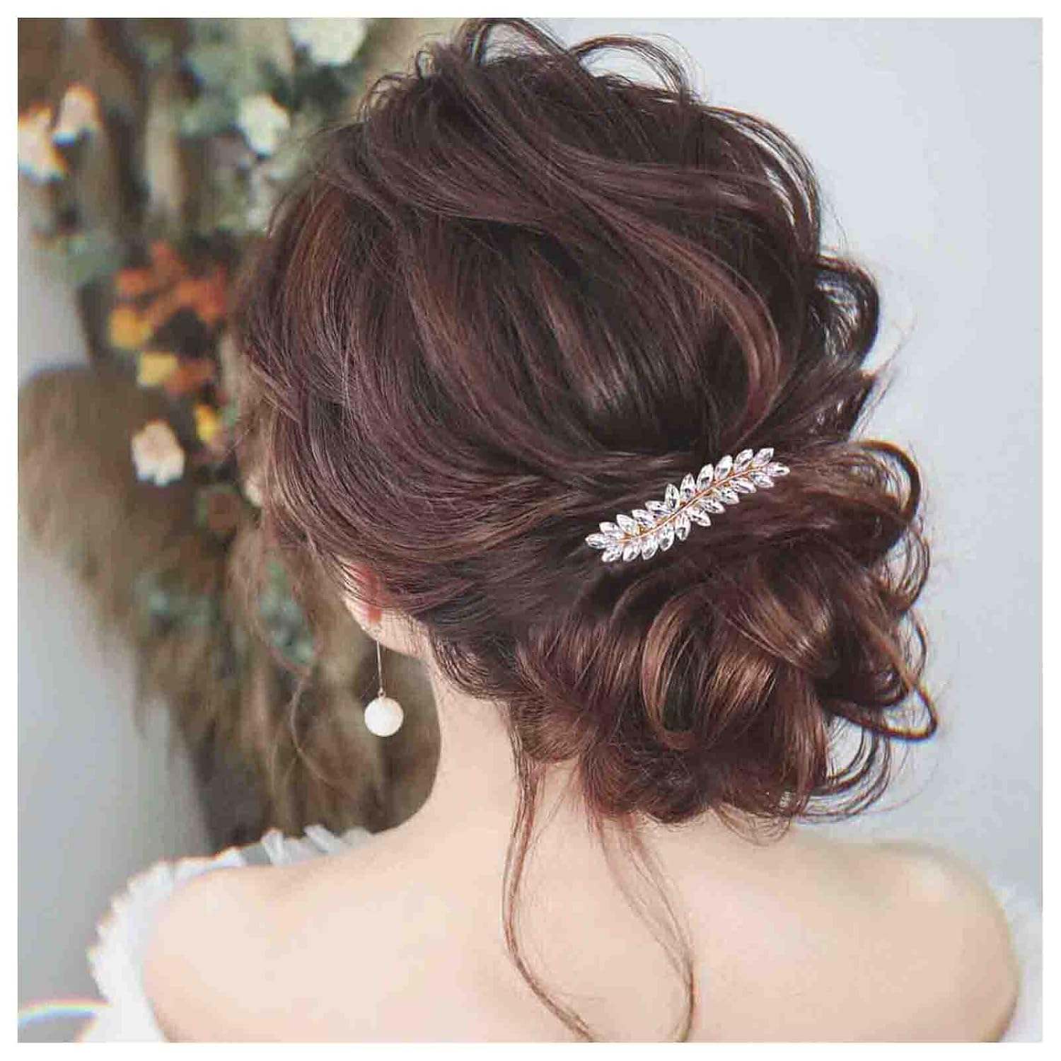 Clip de pelo bohemio de hoja de cristal brillante con diamantes de imitación para el cabello, horquillas para el cabello de hoja dorada, pasadores