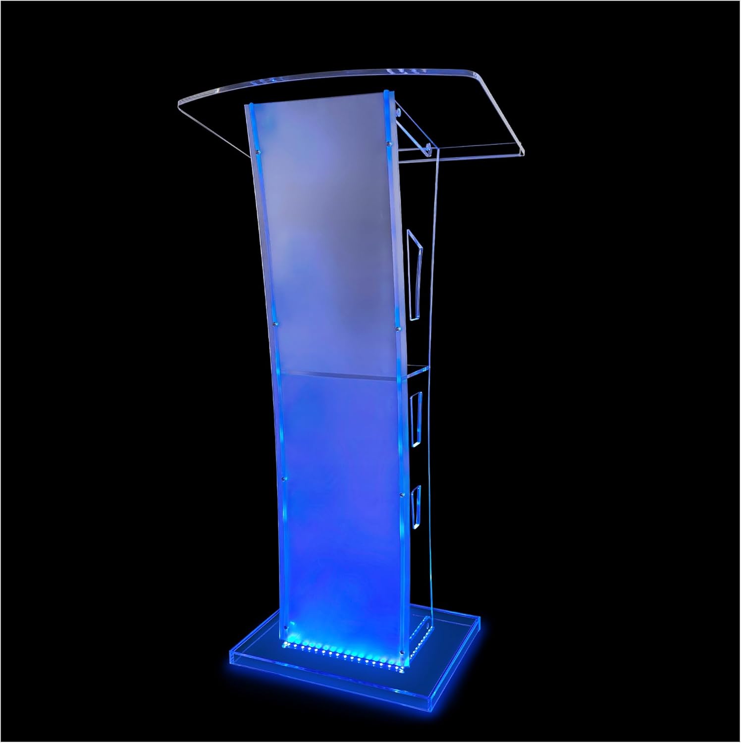 Soporte de acrílico con luces, púlpitos transparentes de 43 pulgadas para iglesias con gran plataforma de lectura, podios de presentación