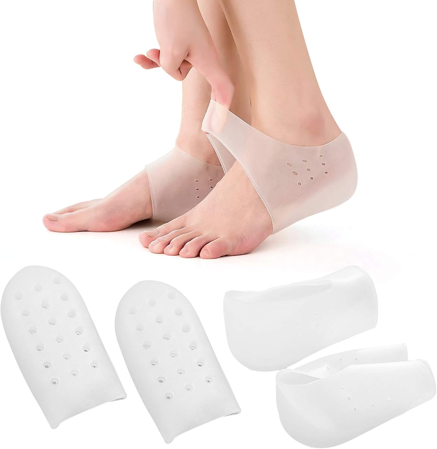 Aumento de altura invisible para mejorar la plantilla oculta, plantillas de talón de silicona suave, almohadillas de elevación de talón, calcetines