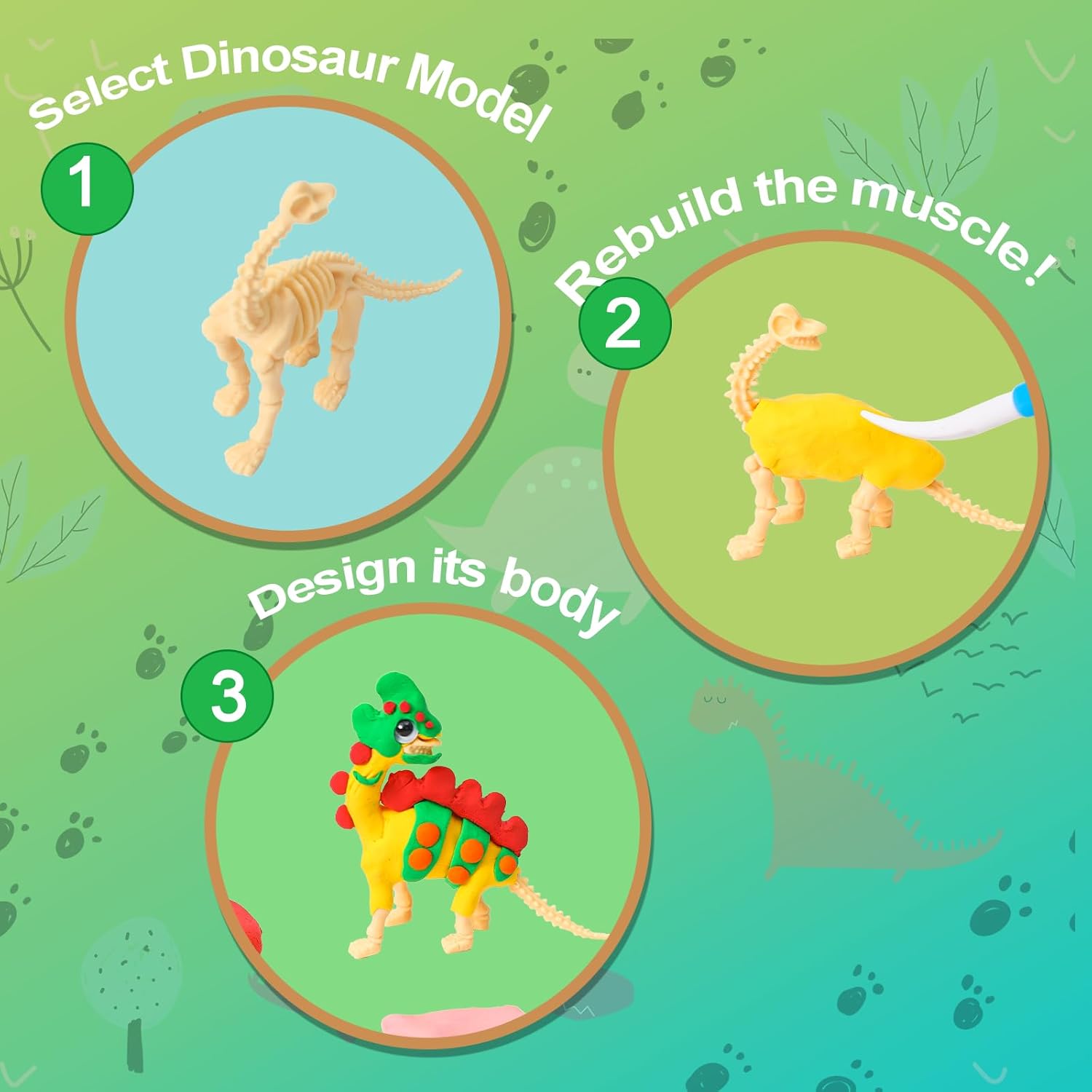 Sense&Play Kit de manualidades de dinosaurio de arcilla seca al aire para niños, crea con 6 esqueletos de dinosaurio, juguete educativo STEM – Juego