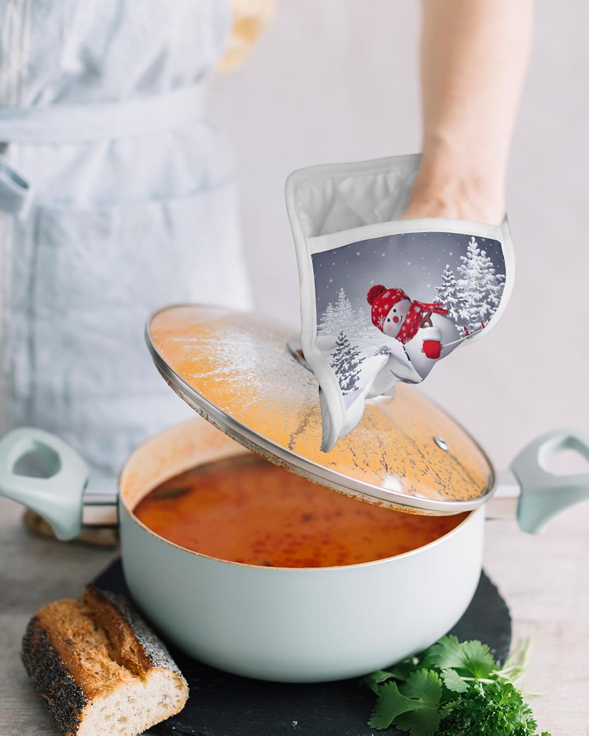 Juego de 4 soportes para ollas de Navidad para cocina, antideslizantes y aislantes de calor, juego de agarraderas de tela de toalla con bolsillo,