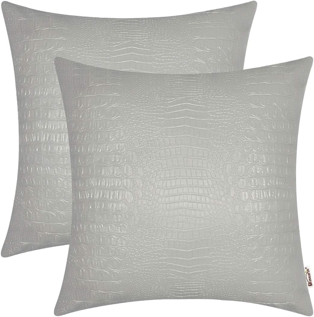 Juego de 2 fundas de almohada BRAWARM para sofá, decoración del hogar, color liso y suave de piel sintética de cocodrilo en ambos lados.