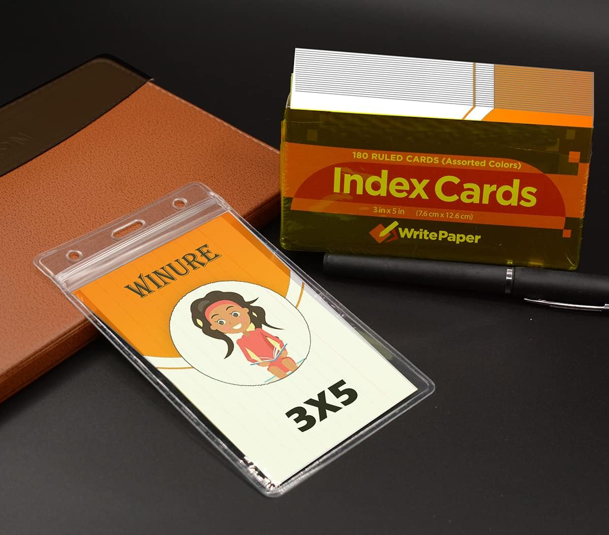WINURE Paquete de 50 soportes de vinilo para tarjetas de identificación (se adaptan a insertos de 3 x 5 pulgadas), impermeables, plástico