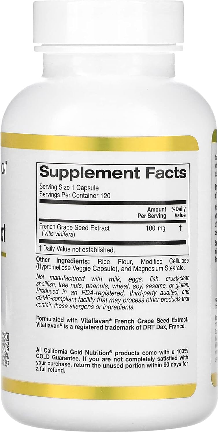 Extracto de semilla de uva francesa, Vitaflavan, 100 mg, 120 cápsulas vegetales, California Gold Nutrition