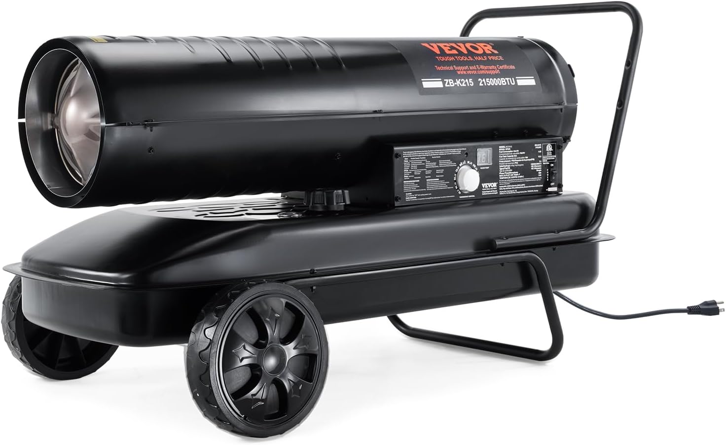 VEVOR Calentador de aire forzado de queroseno, 215000 BTU portátil torpedo diésel con termostato, tanque de 13.2 galones, calentador de alta