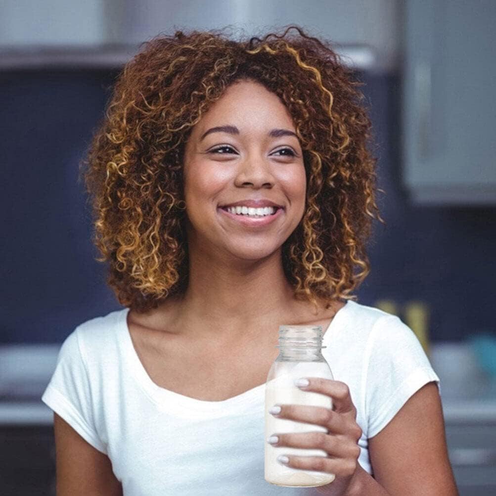 Kichvoe Botellas de leche vacías botellas de jugo con tapas blancas para exprimir, 6 unidades de 3.4 fl oz, botellas vacías transparentes