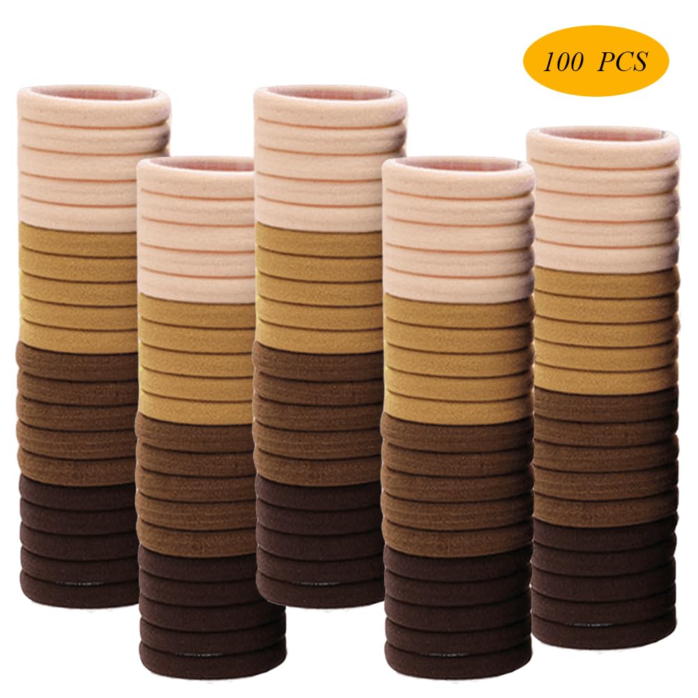 HASINA 100 ligas gruesas sin costuras para el cabello, accesorios para el cabello sin daños para cabello grueso y rizado (neutro)