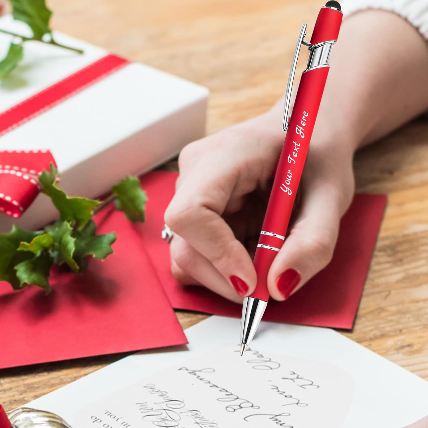 Hapelf Hasta 500 bolígrafos personalizados a granel, bolígrafo grabado personalizado con punta de lápiz capacitivo, carcasa multicolor retráctil,